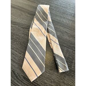 John Frederics Vintage Union Made USA Silk Tie Pink Gray Ivory Striped
